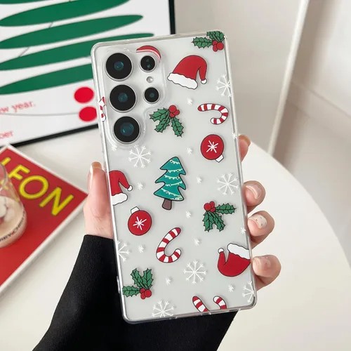 Miniatura 6 de RALEAVO Funda de Navidad transparente para Samsung Galaxy S22 Plus, bonita funda de vacaciones de invierno para mujeres, niñas y niños con sombreros
