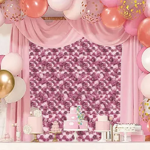 Miniatura 3 de OUKANING Paquete de 6 paneles de pared de rosas artificiales de seda para fiestas, bodas, flores, telón de fondo de pared para escenario del hogar
