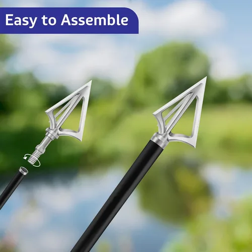 Miniatura 4 de Hunting Broadheads with 3 Fixed Blade 100 Grain Screw-in Archery Broadheads Compatible with Crossbows,Recurve and Compound Bows plateado