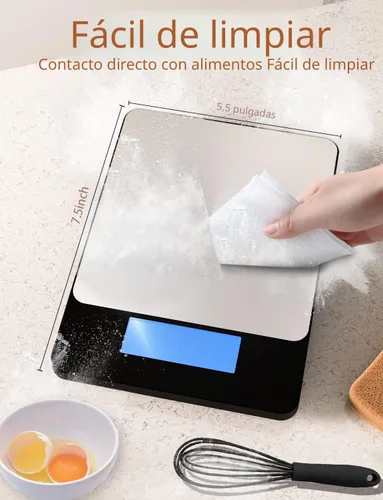Miniatura 6 de Báscula de alimentos - Báscula de cocina digital de 33 libras para gramos y onzas de alimentos, recargable, acero inoxidable 304, baterías y carga