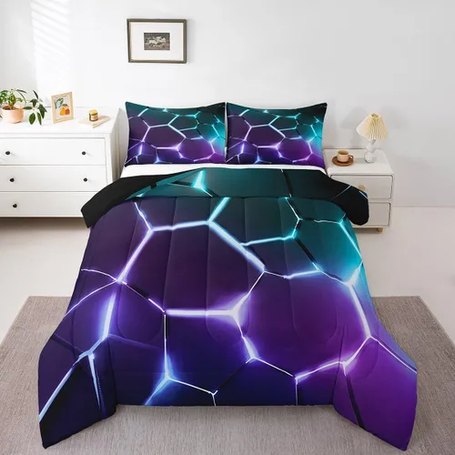 Miniatura 40 de Feelyou Juego de edredón de nido de abeja, edredón hexagonal rojo degradado para niños, niñas, adolescentes, juego de ropa de cama geométrico, Multi