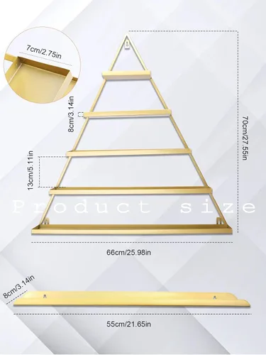 Miniatura 3 de Lorvain - 10 estantes de almacenamiento de esmalte de uñas de metal para montaje en pared, 5 niveles, color dorado, triangular, vitrinas