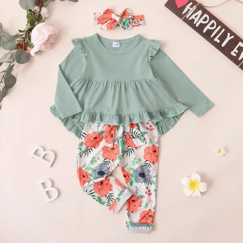 Miniatura 200 de Kucnuzki Conjunto de ropa para bebé niña pequeña, camisa de manga con volantes, pantalón floral, ropa de otoño e invierno para niña