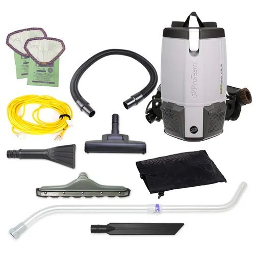 ProTeam mochila aspiradora comercial, ProVac FS 6 mochila aspiradora con filtración HEPA de medios y kit de servicio de limpieza residencial, 6