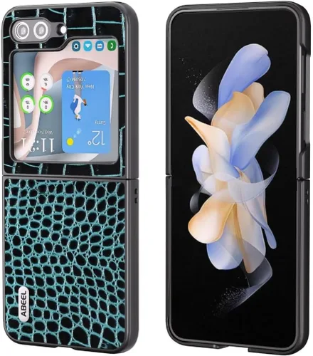 Miniatura 5 de Funda de piel auténtica con diseño de cocodrilo para Samsung Galaxy Z Flip 3, diseño de lujo, lindo y delgado brillante con purpurina para mujeres