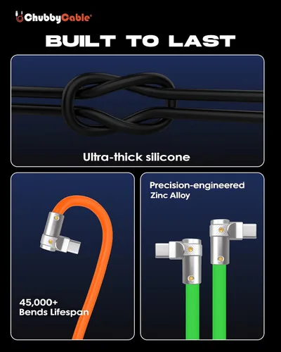 Miniatura 5 de chubbycable FlexElbow - Cable de carga rápida de 90 grados y 240 W, cable USB C en ángulo recto, cable de carga de silicona compatible con iPhone