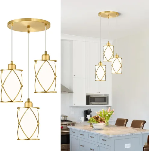 Miniatura 20 de CH9176BK-3PK - Luces colgantes de cristal para isla de cocina, paquete de 3, iluminación colgante de cocina negra sobre la isla con varilla, moderna