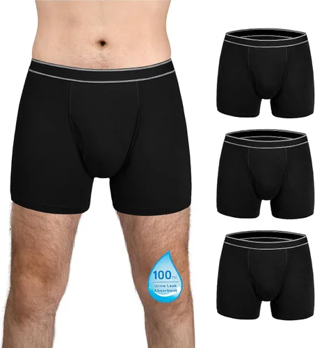 Ropa interior lavable para incontinencia para hombre, calzoncillos bóxer de algodón, 3.4 fl oz de absorción, ropa interior a prueba de fugas para