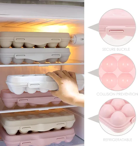 Miniatura 6 de Hemoton 2 soportes para huevos para refrigerador, caja de almacenamiento de huevos para refrigerador, dispensador de huevos, bandeja