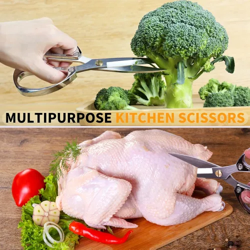 Miniatura 6 de Tijeras de cocina de acero inoxidable para pollo, carne de aves de corral, pesca, carne, verduras, hierbas, tijeras de acero inoxidable con asas