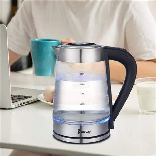 Miniatura 6 de Hervidor eléctrico, hervidor de agua caliente de vidrio de 2.5 L y 1200 W, hervidor de café y té y caldera de agua caliente, apagado automático