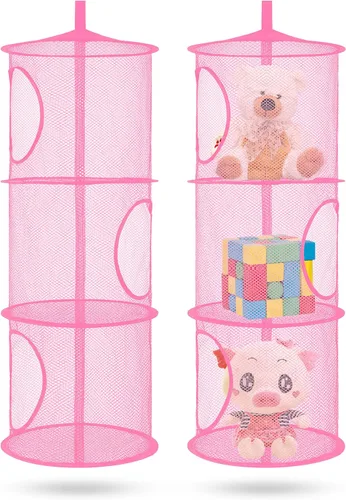 Miniatura 33 de Almacenamiento Colgante para Juguetes de Peluche, Organizador de Almacenamiento de Peluches Plegable para Rincón con 4 Compartimentos, Organizador