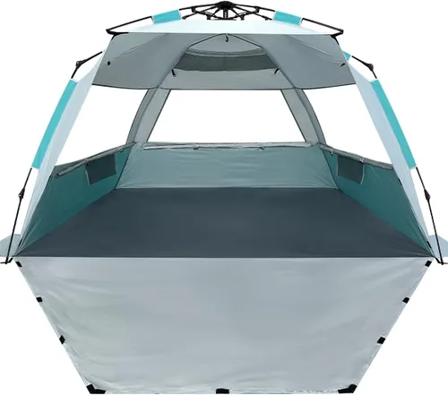 WhiteFang Deluxe - Tienda de campaña plegable para playa con protección UV para 3-4/5-6 personas, protección contra rayos UV, piso extensible con 3
