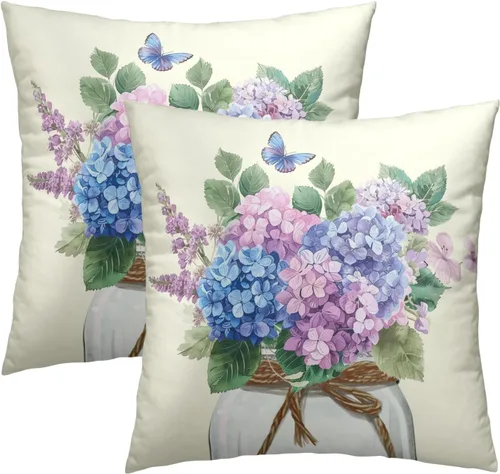 Miniatura 26 de Juego de 2 fundas de cojín decorativas con bandera americana y flores de amapola roja y azul, 16 x 16 pulgadas, fundas cuadradas para sofá, sillón