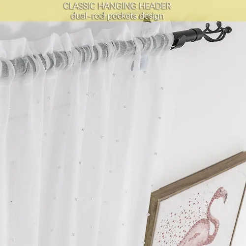 Miniatura 2 de Cortinas traslúcidas blancas de gasa con perlas blancas, paneles de tratamiento de ventanas, hermosas cortinas de gasa elegantes para sala de estar