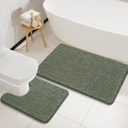 Miniatura 9 de LOCHAS Juegos de Alfombras de Baño de 2 Piezas, Juego de Alfombrillas de Baño Suaves Antideslizantes, Alfombra de Inodoro en Forma de U de 20''x20