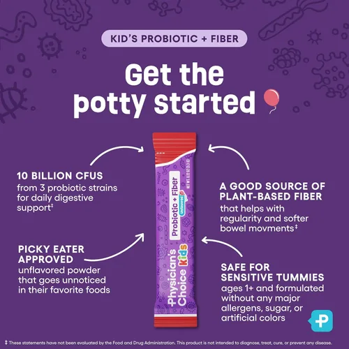 Miniatura 4 de Physician's Choice Paquetes de probióticos + fibra prebiótica para niños (mayores de 1 año) – Apoya la regularidad, el estreñimiento ocasional y un