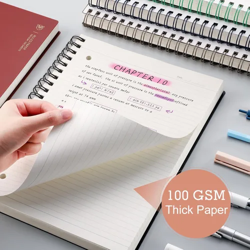 Miniatura 7 de EMSHOI Cuaderno con espiral A4, cuaderno de rayas universitario - 300 páginas, papel grueso de 100 g/m², se abre 180° para colocarse plano