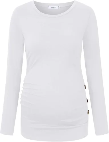 Miniatura 2 de Coolmee - Camiseta de maternidad fruncida con botones laterales, túnicas de maternidad de manga corta