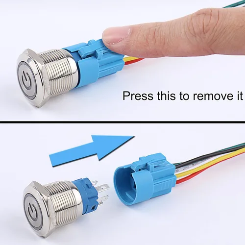 Miniatura 3 de 2 piezas de interruptor de botón de metal de cierre de 16 mm, 12V-24V, encendido/apagado, 1NO 1NC, impermeable, autoblocante, carcasa plateada