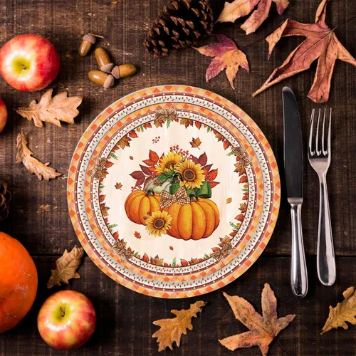 Miniatura 3 de Juego de platos y servilletas de Acción de Gracias, suministros de calabaza para fiesta de otoño, decoraciones de Acción de Gracias, juego