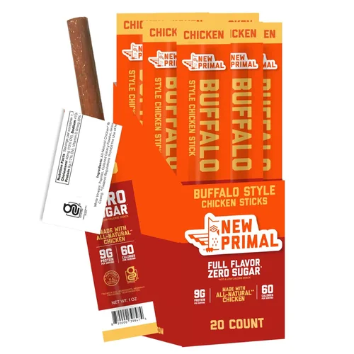 The New Primal Buffalo Chicken Sticks, Keto, sin gluten, bocadillos saludables, sin azúcar, bajo en carbohidratos, alto en proteínas, charqui de