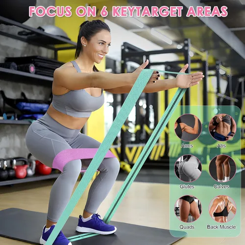 Miniatura 6 de Goocrun Bandas de resistencia de tela para entrenar, cinturón ancho con múltiples niveles de resistencia. Bolas de equilibrio de yoga. Ideal
