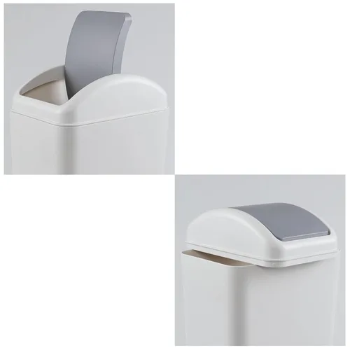 Miniatura 3 de Bote de basura de plástico de 3 galones con tapa giratoria, cubo de basura oscilante, color gris
