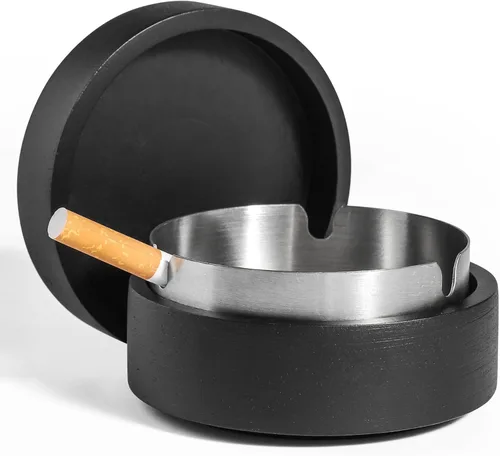 Cenicero lindo para cigarrillos con tapa DDAJJAJ Cenicero de madera con acero inoxidable, cenicero portátil decorativo, cenicero resistente al