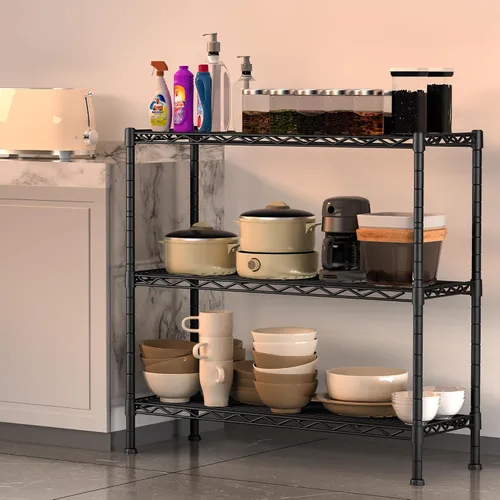 Miniatura 2 de Soywey Estantes de Almacenamiento Ajustables de Servicio Pesado de 3 Estantes, 36" An x 14" Pr x 35.8" Al, Organizador de Rejilla Metálica