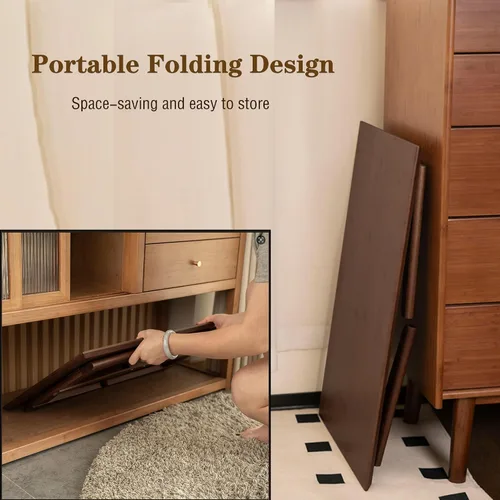 Miniatura 8 de Mesa auxiliar plegable de bambú, escritorio bajo japonés, muebles portátiles sin montaje, para comedor, trabajo, estudiar, relajarse, castaño, 26 x