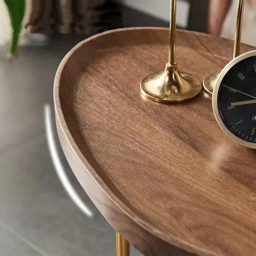 Miniatura 5 de Mesa C pequeña redonda lateral para sofá, mesita de noche, sala de estar, mesa moderna de bandeja de TV, marco dorado, parte superior de madera