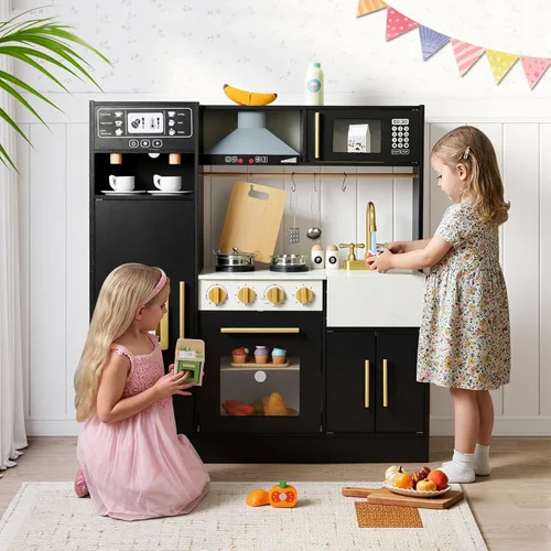Miniatura 6 de Cocina de Juego para Niños, Juego de Cocina de Madera con Accesorios Realistas, Cocina de Lujo para Niños Pequeños, Campana Extractora