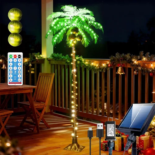Miniatura 15 de Palmeras iluminadas de 5 pies con control remoto, 35 colores cambiantes, palmeras artificiales iluminadas con cocos, palmera tropical para piscina