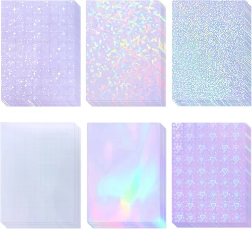 Miniatura 12 de 36 hojas de láminas laminadas holográficas transparentes, papel adhesivo autoadhesivo para papel adhesivo, láminas de vinilo transparentes