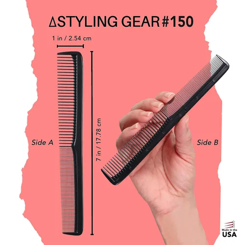 Miniatura 2 de Styling Gear #150 - Juego de 3 peines de corte de barbero, para hombre y mujer, para peinado, barba y bigote. Fabricado en los Estados Unidos (negro)