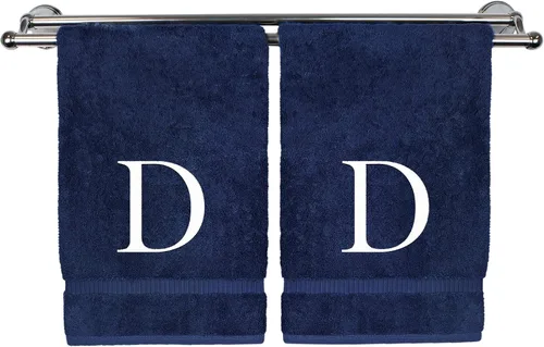 Miniatura 105 de Toalla de mano monogramada, regalo personalizado, juego de 2 - Toalla bordada con letra de bloque dorada - Extra absorbente 100% algodón turco