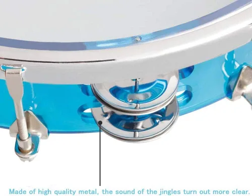 Miniatura 4 de ENNBOM Pandereta Ajustable Tono Mano Tambor Doble Fila Cascabeles de Metal Campana de Mano Nivel de Actuación Pandereta de Percusión de Mano (Azul)