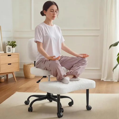 Miniatura 10 de Silla ergonómica de oficina con patas cruzadas con ruedas, sillas de meditación de altura ajustable para TDAH, yoga y trabajo de escritorio, asiento