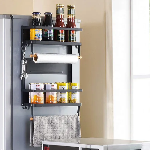Miniatura 3 de Jolitac Estante magnético para especias para refrigerador, organizador de ahorro de espacio, estante negro en el refrigerador, soporte para toallas