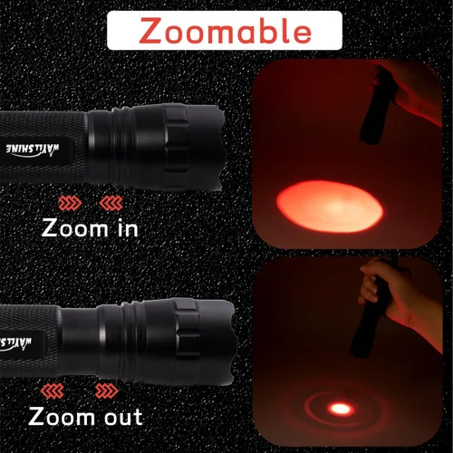 Miniatura 6 de Linterna de luz roja de atenuación continua, pureza alta de 620nm-630nm, brillo ajustable y enfoque para observación nocturna, astronomía, aviación