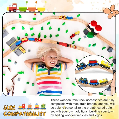 Miniatura 7 de 6 vías de tren de madera ascendentes de expansión compatibles con la mayoría de las vías de tren, conectores de vía de tren de madera para niñas