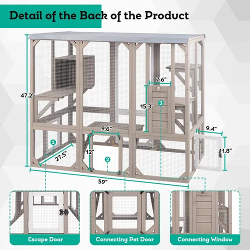 Miniatura 4 de Cercado Catio grande de 118" para gatos al aire libre, recintos para patio de gatos resistentes a la intemperie para múltiples gatos, jaula exterior