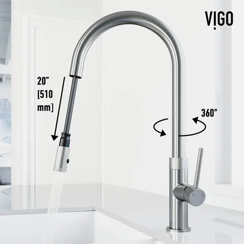 Miniatura 8 de VIGO Bristol VG02033ST - Grifo de cocina con pulverizador desplegable de una sola manija de 19 pulgadas de alto Acero inoxidable