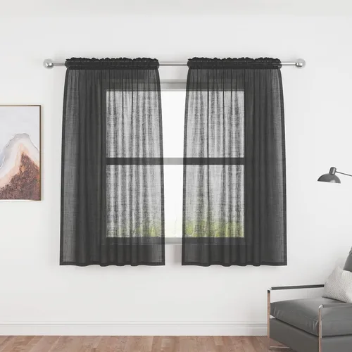 Miniatura 19 de UPOPO Paneles de Cortina Beige Pequeños Cortinas Transparentes de Gasa de 16 Pulgadas de Largo Cortinas de Cocina de Voile con Textura de Lino