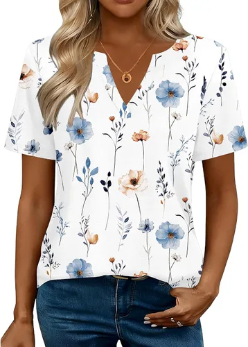 Miniatura 4 de Zeagoo Camisetas de manga corta con cuello en V para mujer, bonitas, elegantes, casuales, para negocios, trabajo, blusa