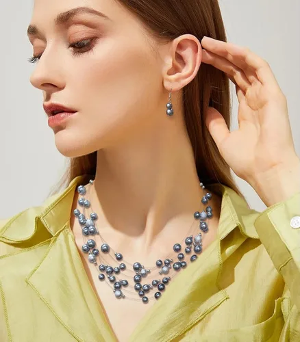 Miniatura 3 de Collar de perlas en capas de múltiples hebras, gargantilla de perlas para mujer, joyería de cuentas para bodas y fiestas