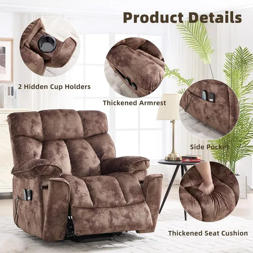 Miniatura 6 de CANMOV Power Lift - Silla reclinable para personas mayores con masaje por vibración y calefacción lumbar, silla elevadora eléctrica con bolsillo