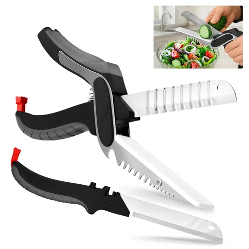 Miniatura 11 de Tijeras de cocina 2 en 1 para alimentos – Cuchillo de tomate de acero inoxidable de 9.5 pulgadas para picar verduras, frutas, queso, carne
