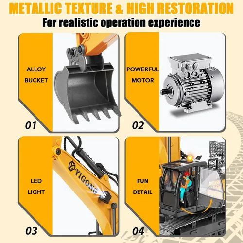 Miniatura 4 de Excavadora de control remoto para niños de 6 a 9 años, juguetes de excavadora controlados por gravedad de 2.4 GHz con luces y sonido, vehículos